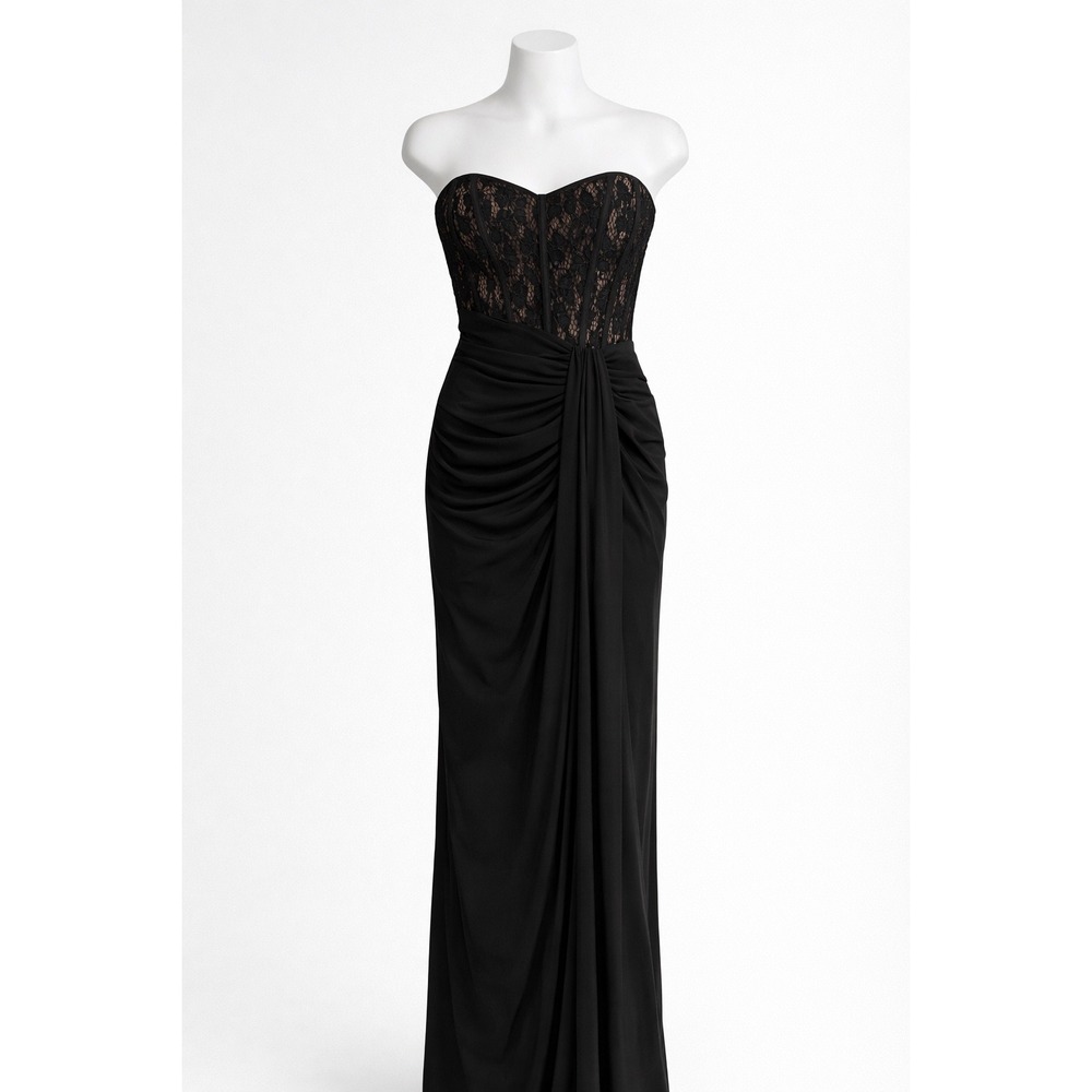 Betsy & Adam | Dresses | Betsy Adam Gown Womens 2 Black Lace Corset Sequin Ruched Formal Evening Dress